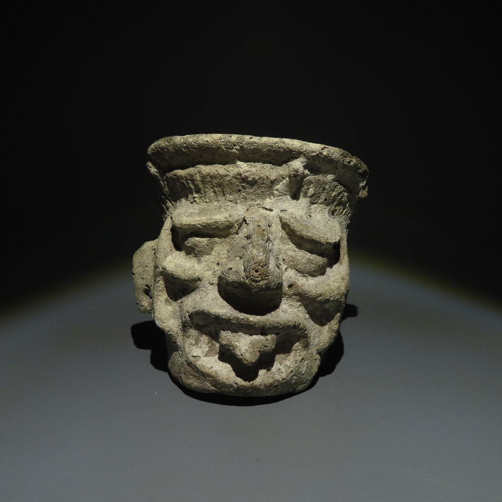 Maya Terre cuite Figure de tête. 1300 après JC. 12,5 cm de hauteur. Licence d'importation espagnole.  (Sans Prix de Réserve) #1.1