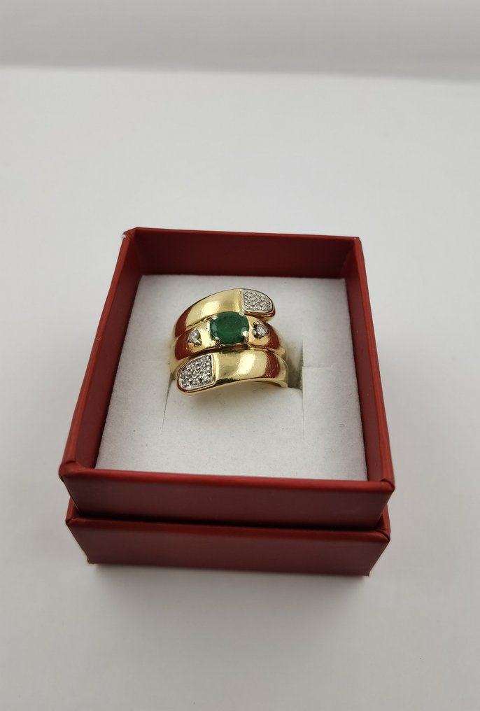 戒指 - 18 克拉 黃金 祖母綠 - 鉆石 #1.2