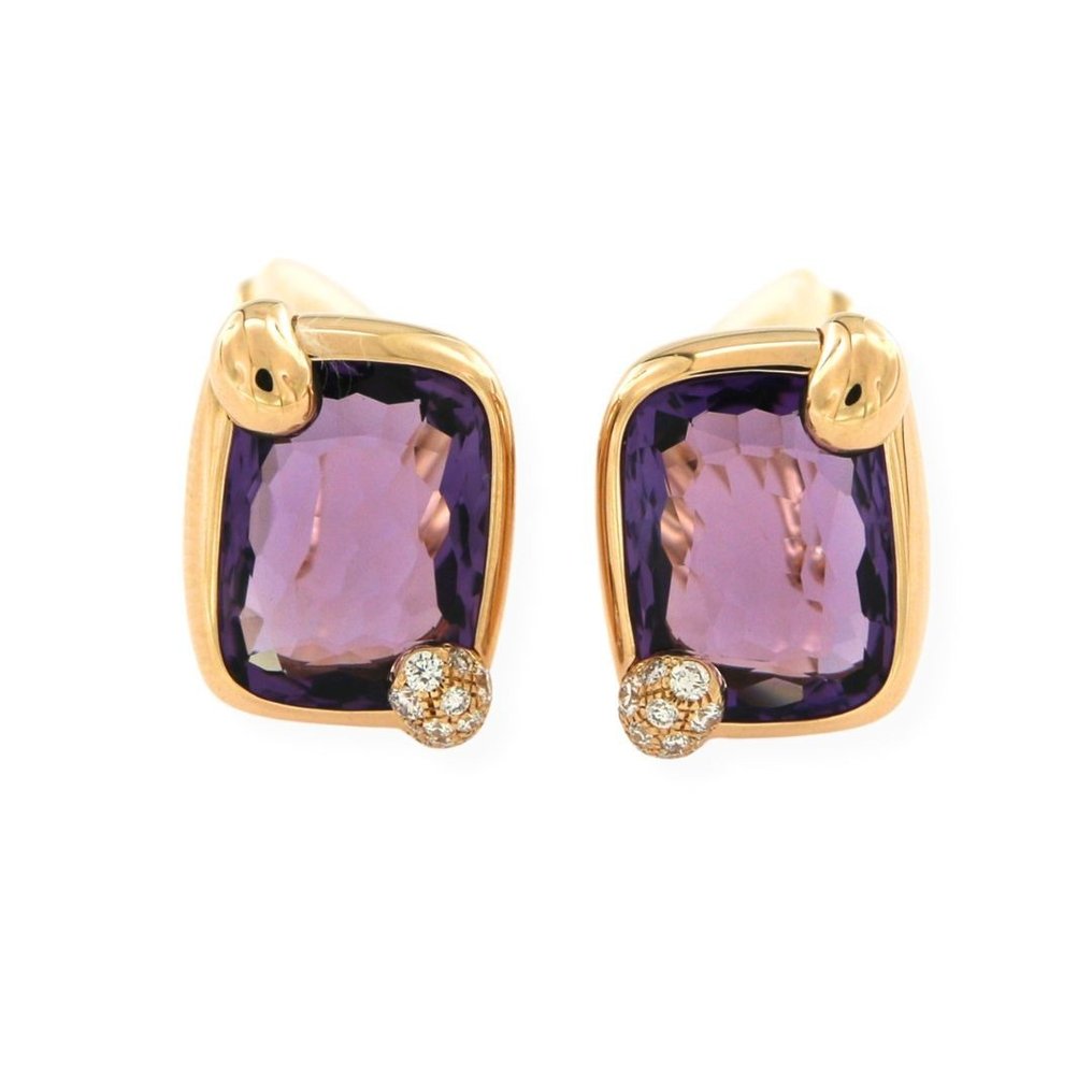 Pomellato - Drop fülbevaló - Rittrato - 18 kt. Sárga arany Ametiszt - Gyémánt #1.0