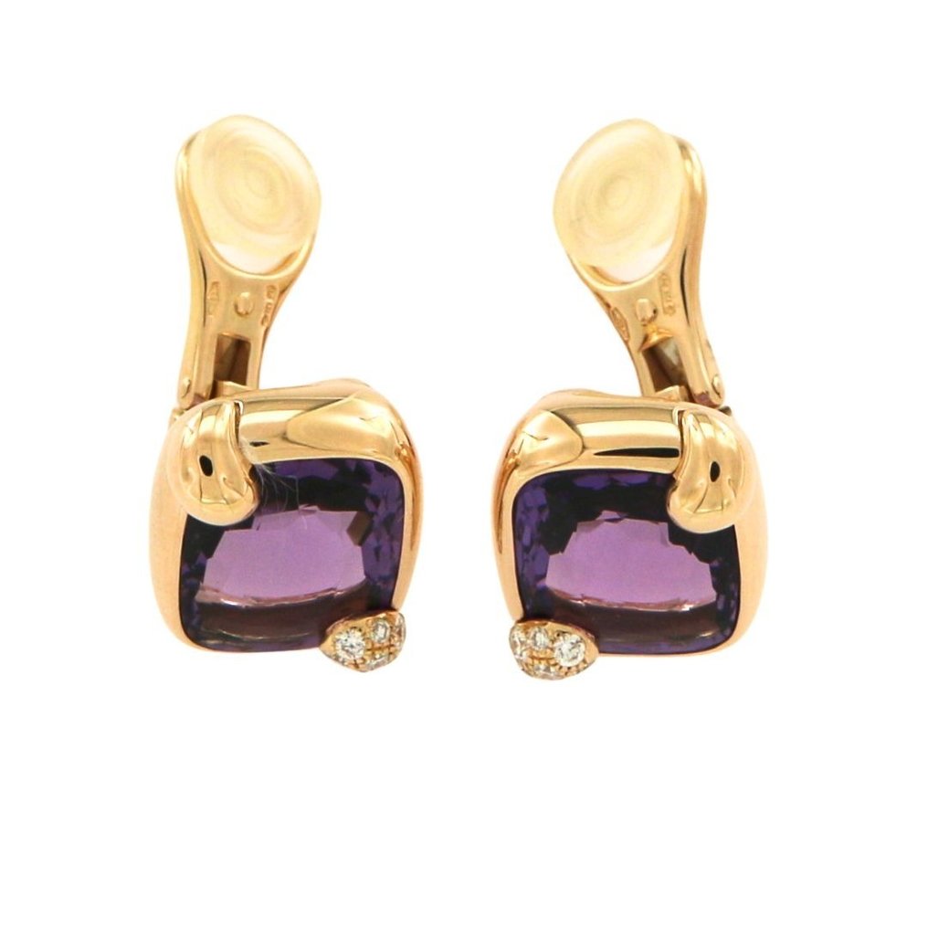 Pomellato - Drop fülbevaló - Rittrato - 18 kt. Sárga arany Ametiszt - Gyémánt #3.2