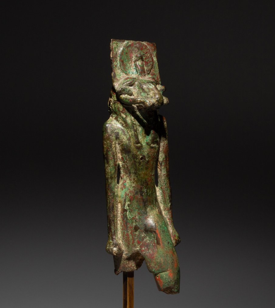 Ókori egyiptomi Bronz Khnum istenség szobra. Késői időszak, ie 664-332. 13 cm Magasság. #1.1