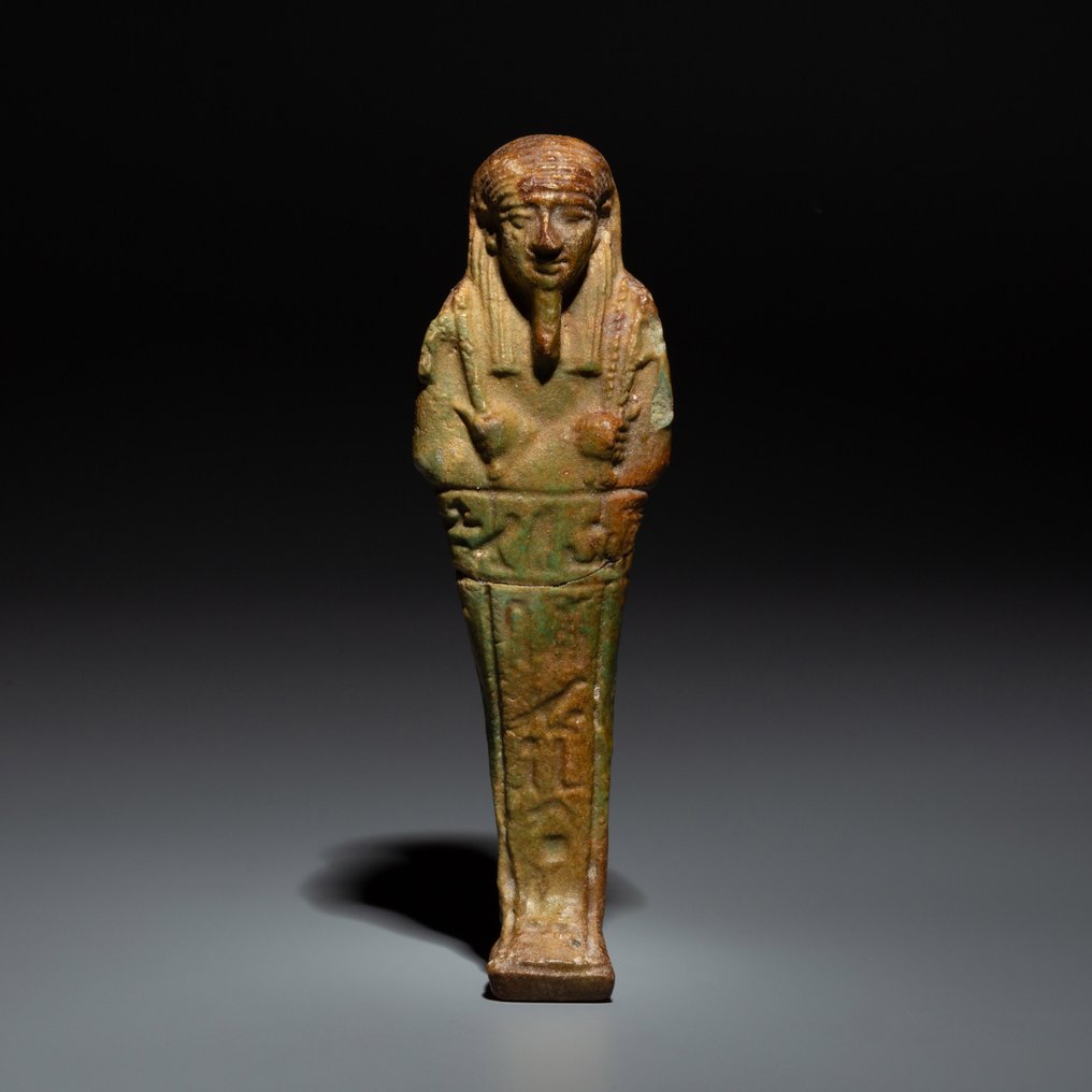 Forntida Egypten Fajans Ushebti. Sen period, 664 - 323 f.Kr. 12 cm höjd. #1.2