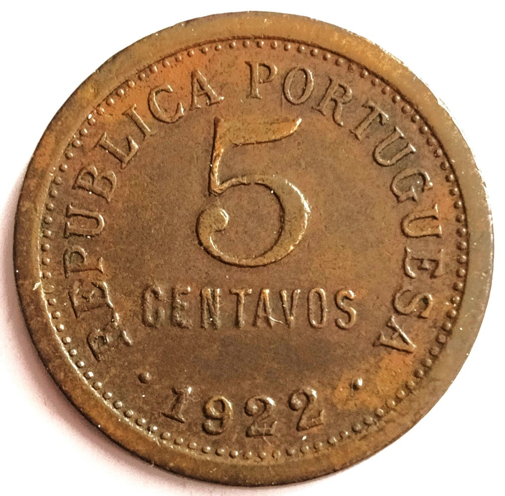 Portugali. Republic. 5 Centavos - 1922 - Muito Rara #1.1