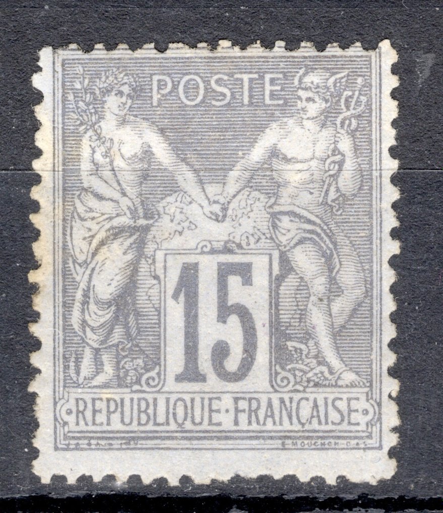 法国 1876 - Sages II 型，77 号，灰色，全新*，签名小牛。美丽的 #1.1