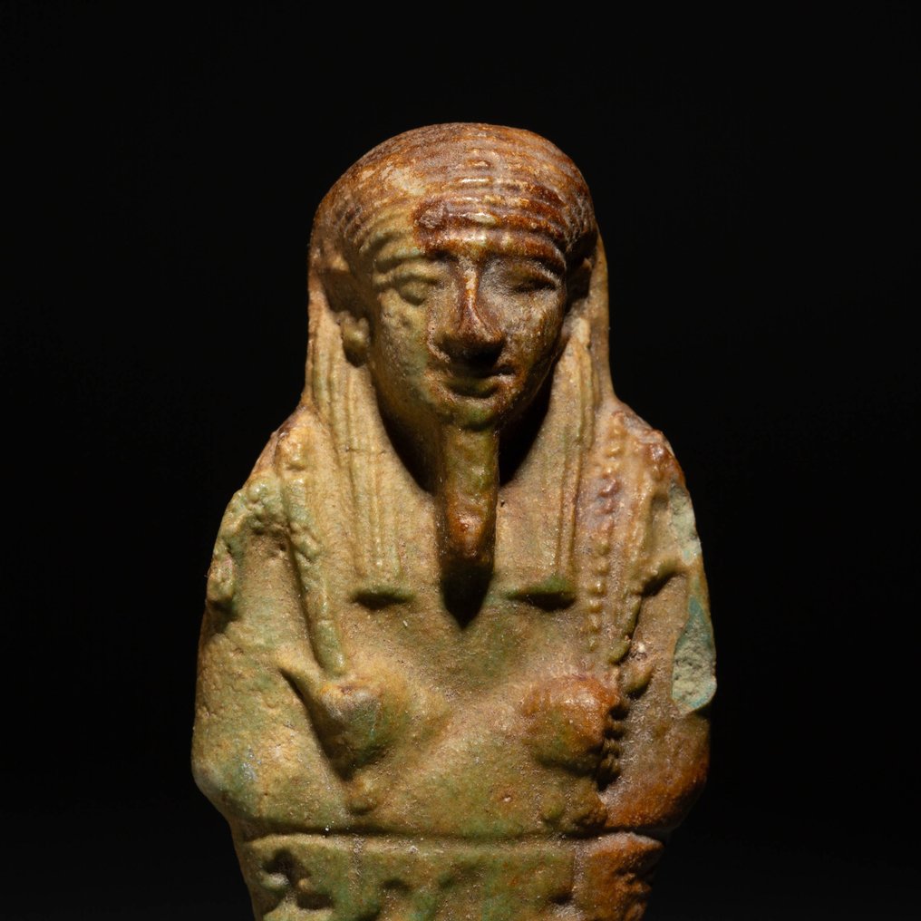 古埃及 Faience 乌谢卜蒂。晚期，公元前 664 - 323 年。 12 厘米高。 #1.1