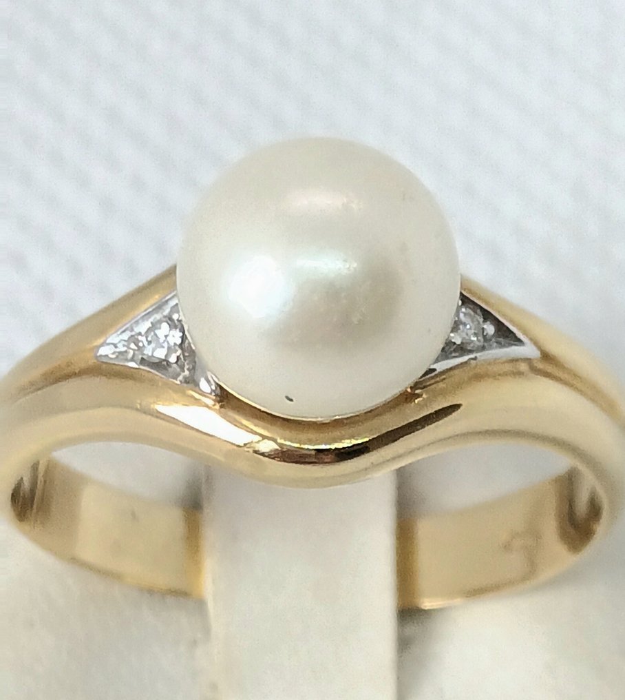 Ring Gelbgold Perle - Diamant #1.1