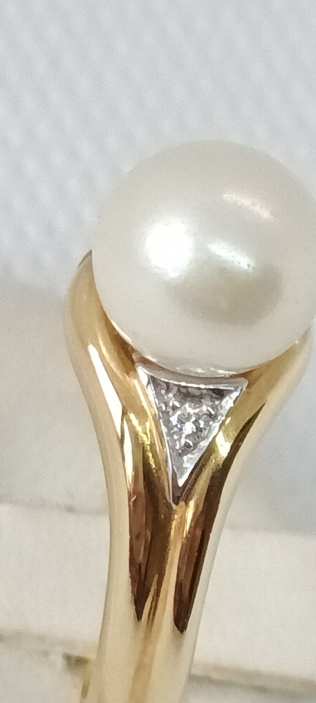 Gyűrű Sárga arany Gyöngy - Gyémánt #2.1