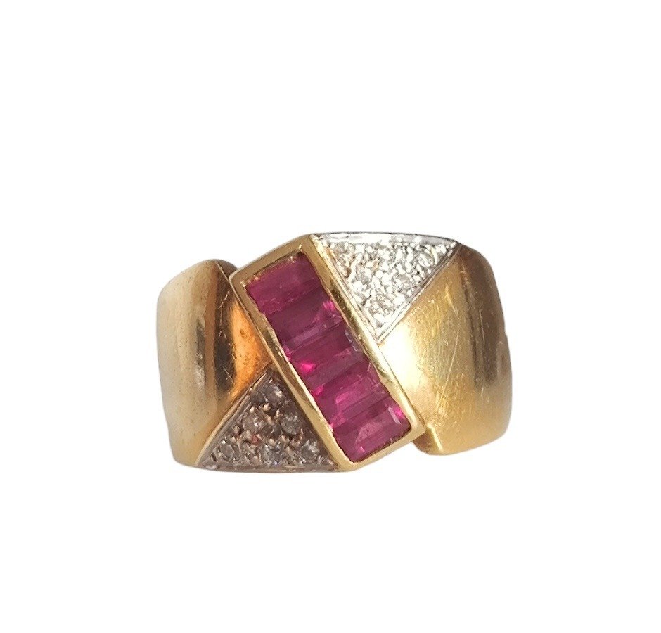 Ring - 18 kt. Yellow gold Diamond  (Natural) - Ruby #1.1