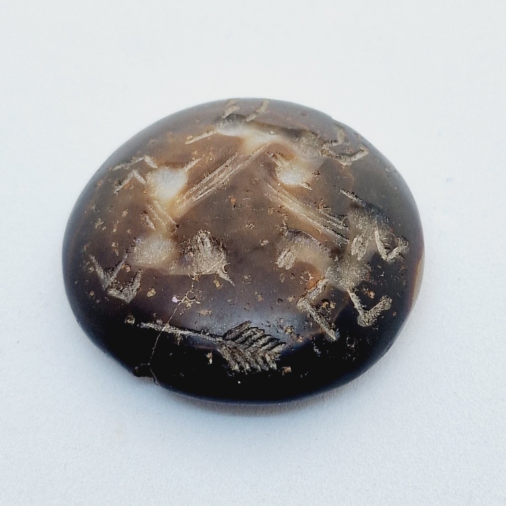 Altes Persisch Natürlicher gebänderter Achat Gazellen-Perlen-Talisman - 36 mm #1.1