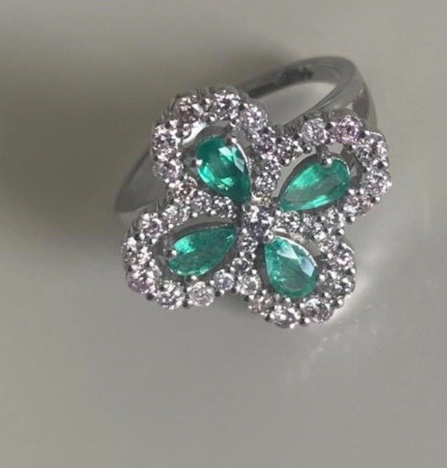 Ring Witgoud Smaragd - Diamant #1.2
