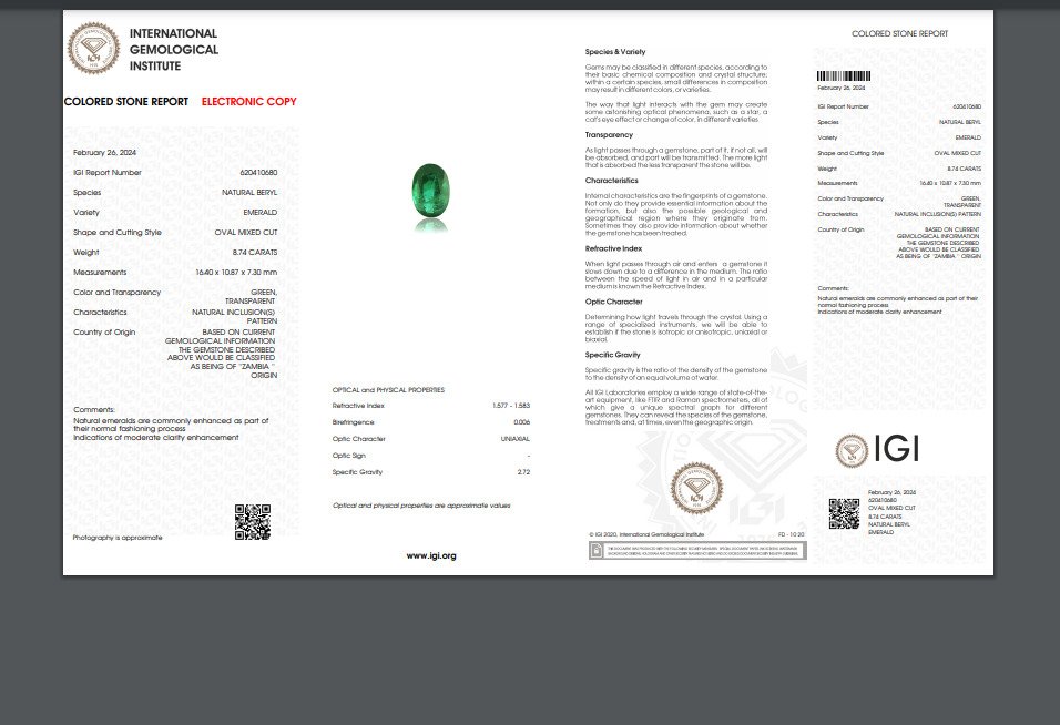 1 pcs  Grün Smaragd  - 8.74 ct #3.2