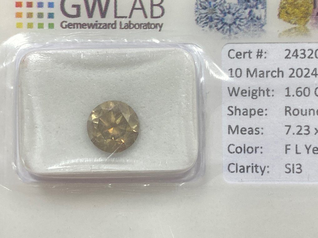 1 pcs Diamenty - 1.60 ct - okrągły - Fancy light yellow  brown - SI3 (z nieznacznymi inkluzjami) #1.1