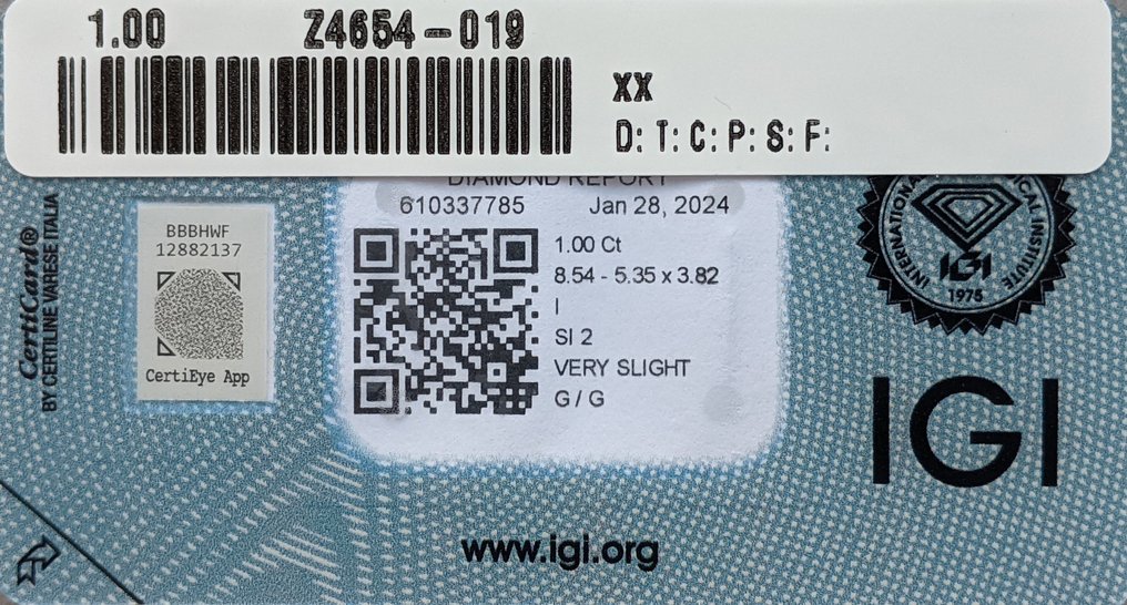 1 pcs 钻石  (天然)  - 1.00 ct - 榄尖形 - I - SI2 微内含二级 - 国际宝石研究院（IGI） #2.1