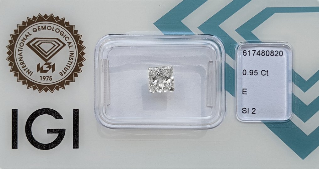 1 pcs 钻石 (天然) - 0.95 ct - 枕形 - E - SI2 微内含二级 - 国际宝石研究院(IGI) #1.0