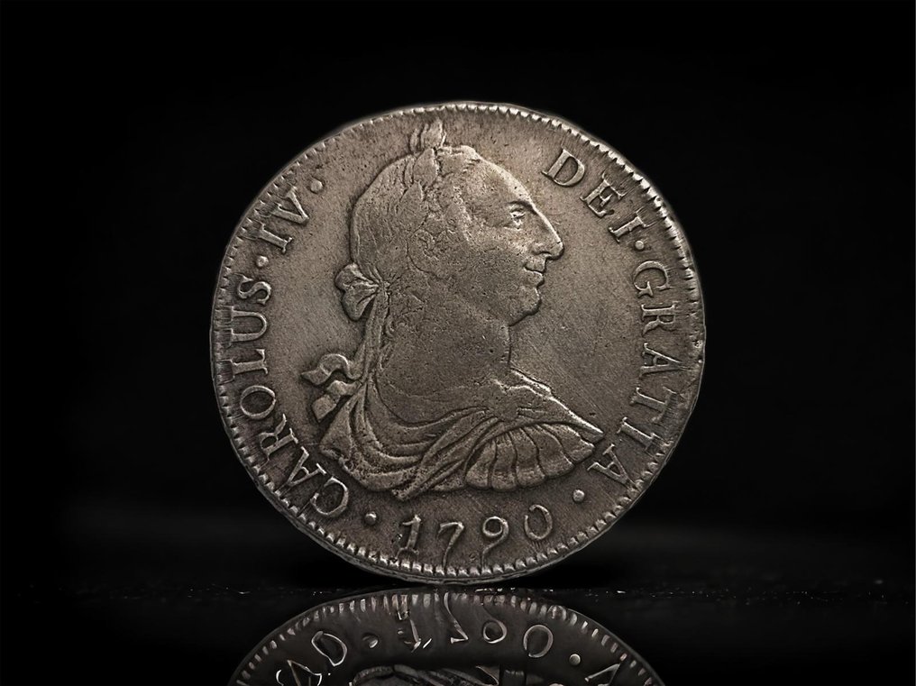 Spanien. Carlos IV (1788-1808). 8 Reales 1790 Lima  IJ. Busto de Carlos III. Ordinal IV #1.1