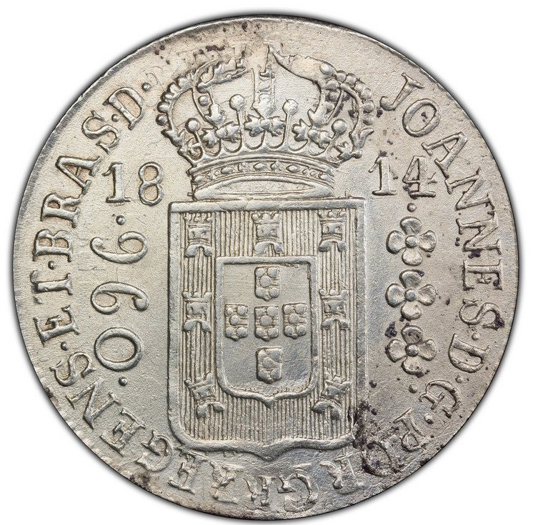 Brasil (colonial), Portugal. D. João Príncipe Regente (1799-1816). 960 reis 1814 Río de Janeiro R - AU Details #1.1