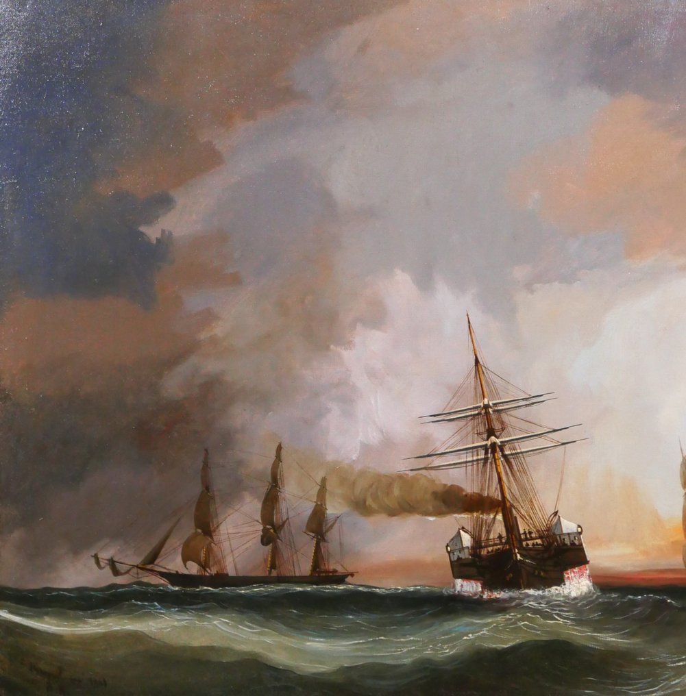 Chéri François Dubreuil (1828-c.1880) - Boats at sunset, light effect #2.1