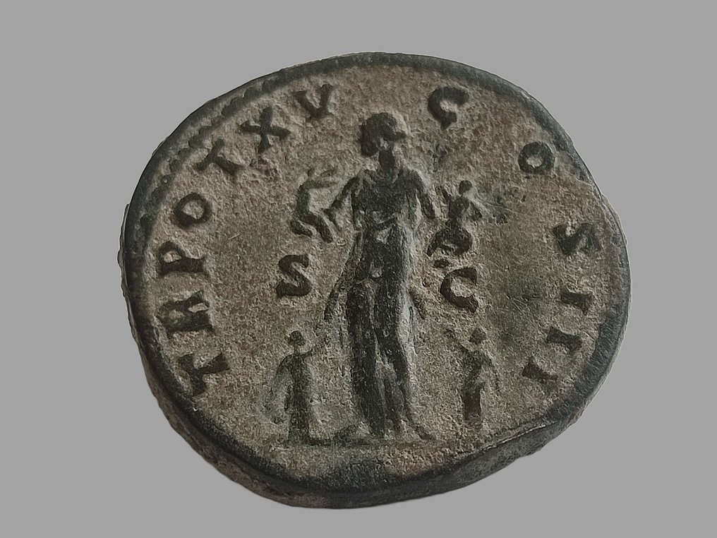 罗马帝国. Marcus Aurelius. As Caesar, AD 139-161. Sestertius Rome, under Antoninus Pius, early AD 161 - Pietas #3.1
