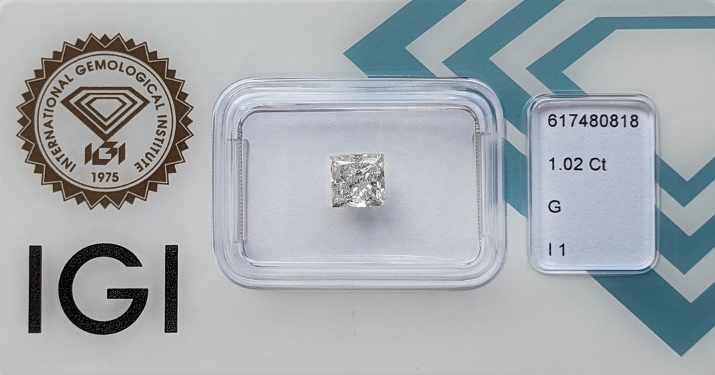 1 pcs 钻石  (天然)  - 1.02 ct - 矩形 - G - I1 内含一级 - 国际宝石研究院（IGI） #1.0