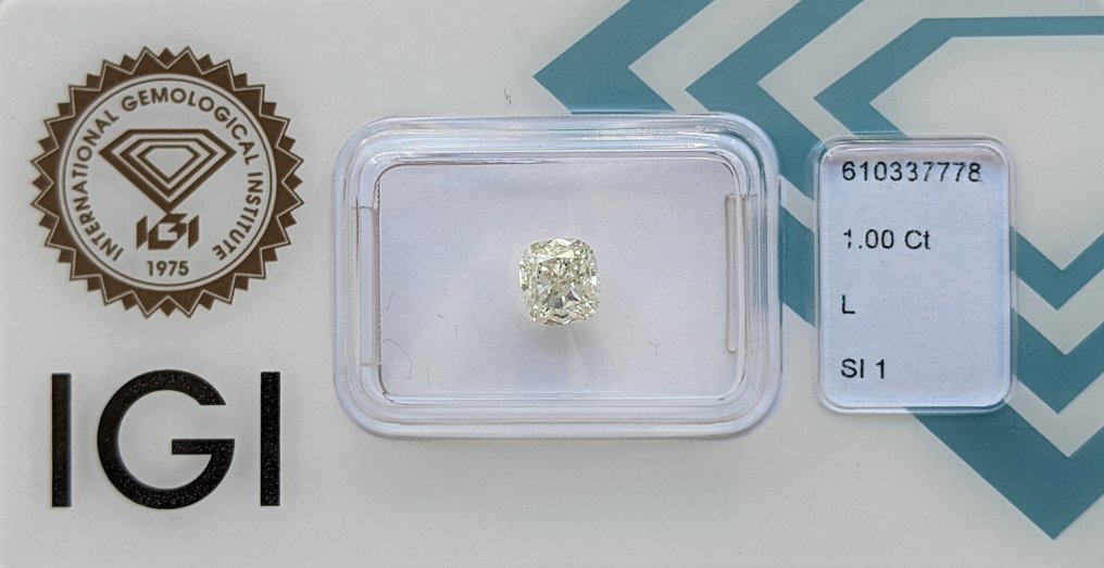 1 pcs 钻石  (天然)  - 1.00 ct - 枕形 - L - SI1 微内含一级 - 国际宝石研究院（IGI） #1.0