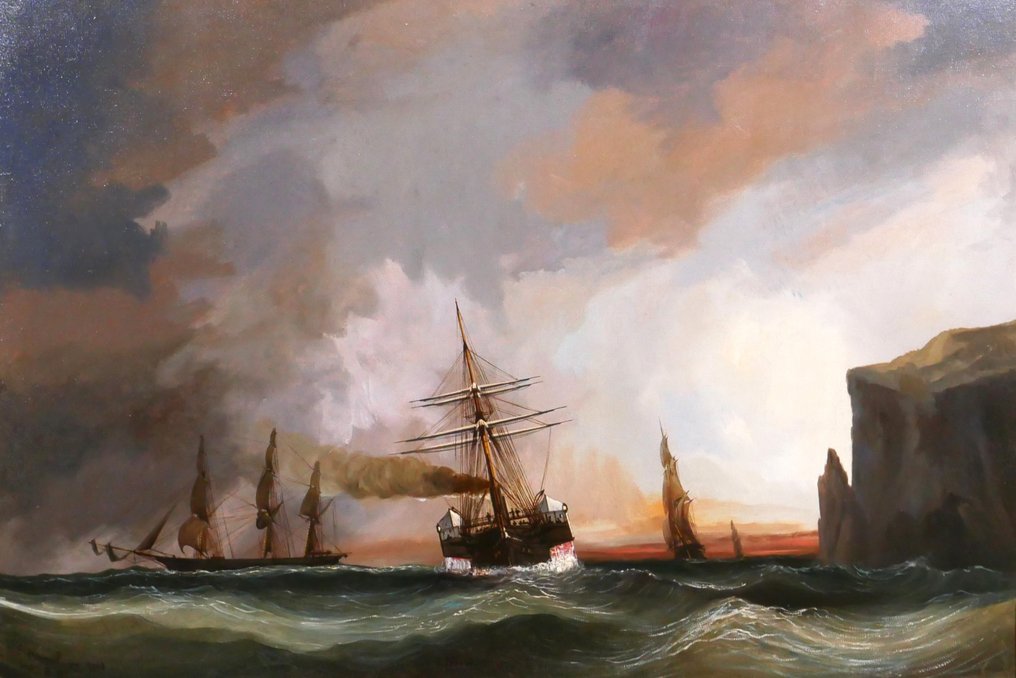 Chéri François Dubreuil (1828-c.1880) - Boats at sunset, light effect #1.1