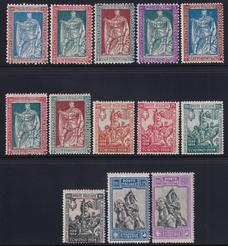 Królestwo Włoskie  - 1928 Emanuele Filiberto Kompletna seria o pojemności 1,25 l. wygięcie. liniowy Sass S.48 z 235/I #1.1