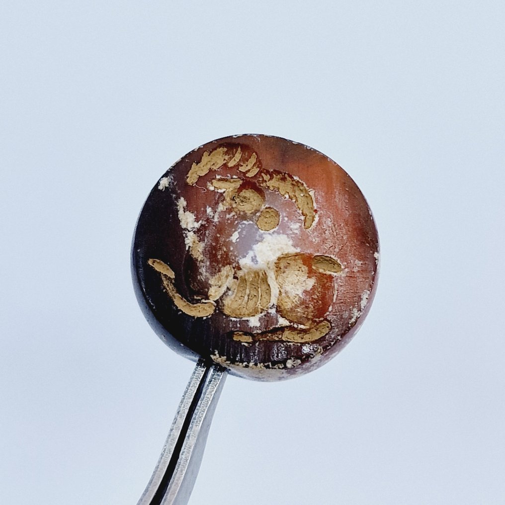 Vestul Asiatic Agat natural cu bandă Talisman cu sigiliu de mărgele de berbec - 17.8 mm #1.2