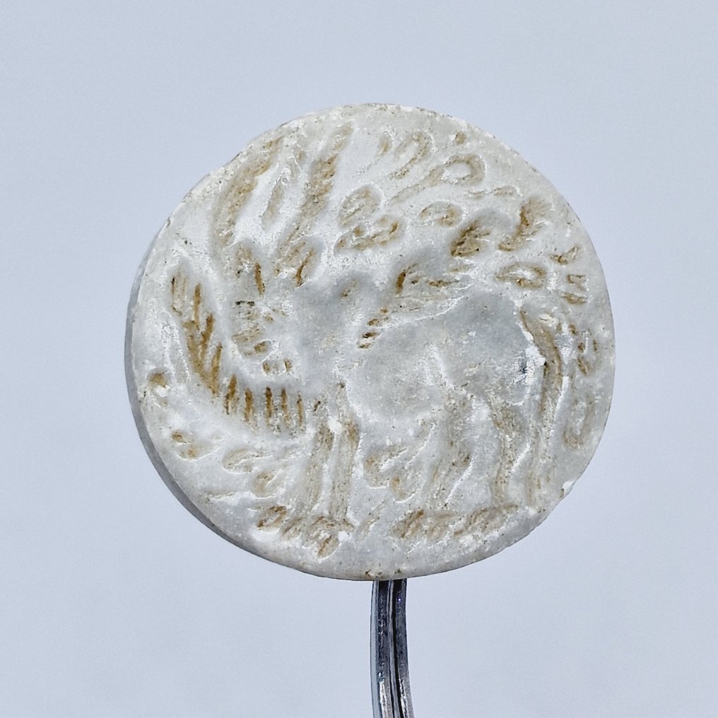 Western Asiatic White Marble Ibex Bead Talisman - 32 mm #1.2