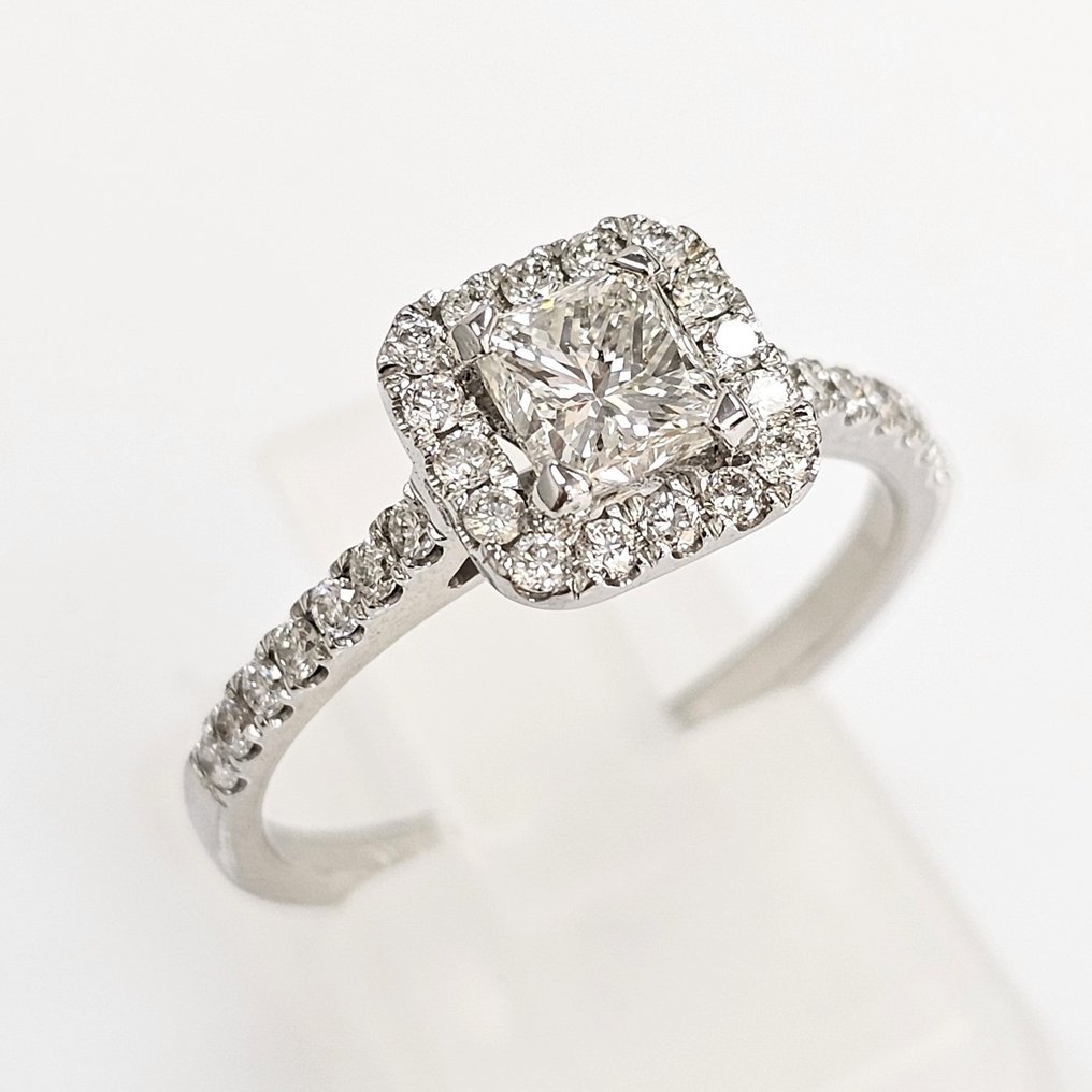 Engagement ring - 14 kt. White gold -  1.09ct. tw. Diamond  (Natural) - Diamond #1.2