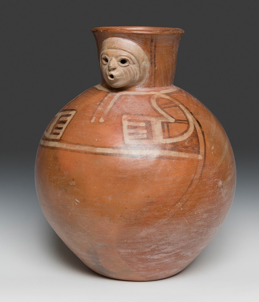 Precolombiano - Moche Vaso antropomorfo in ceramica - Con licenza di importazione spagnola Nave #2.1