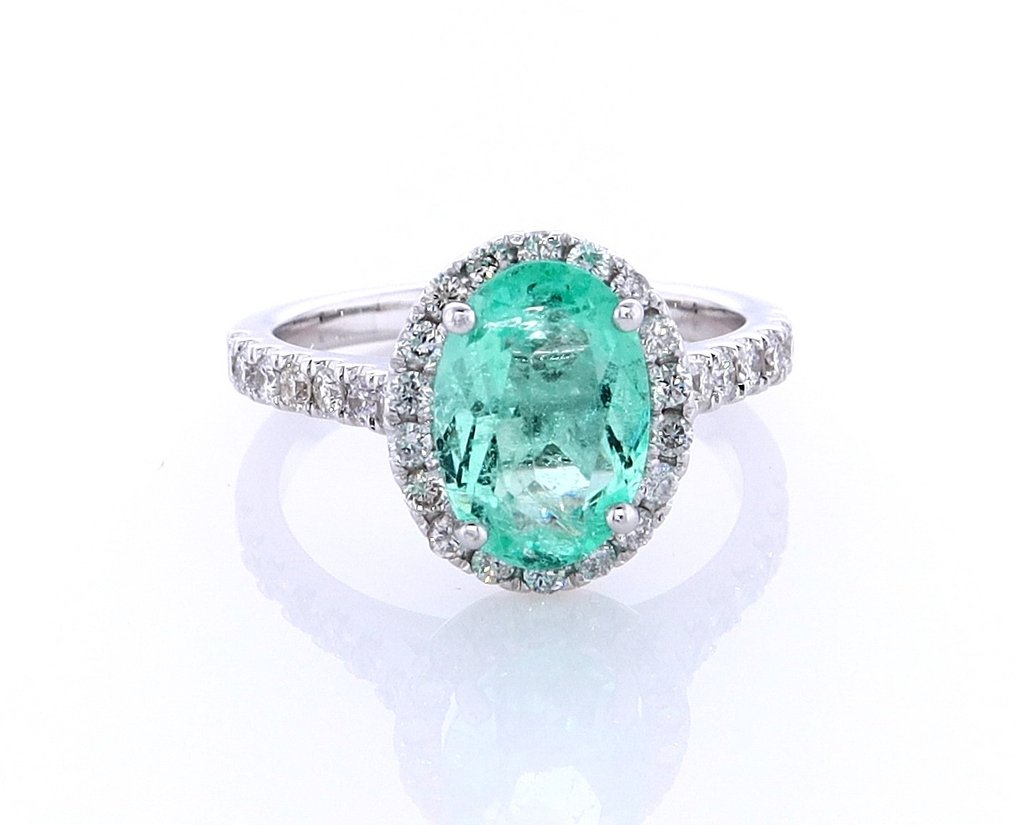 2.26 Tcw Emerald & Diamonds ring - Anel Ouro branco Esmeralda - Diamante #1.1