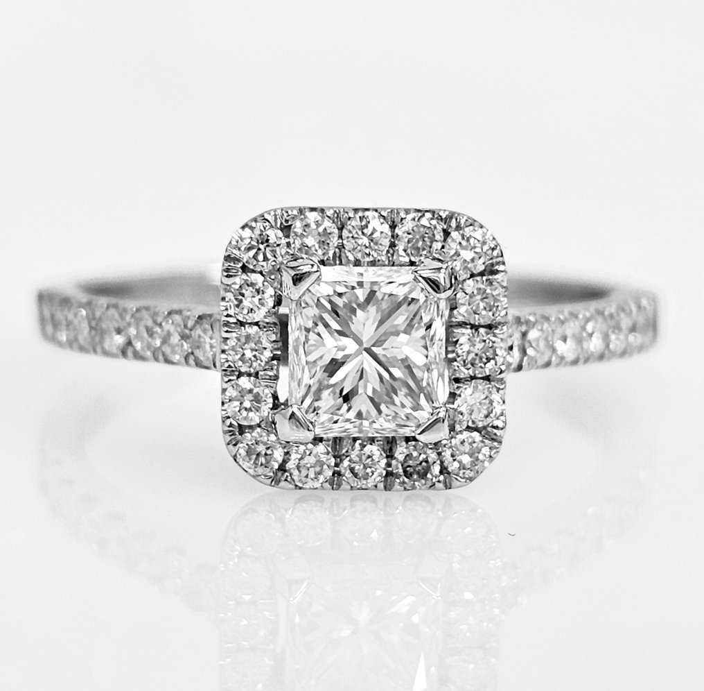 Engagement ring - 14 kt. White gold -  1.09ct. tw. Diamond  (Natural) - Diamond #1.1