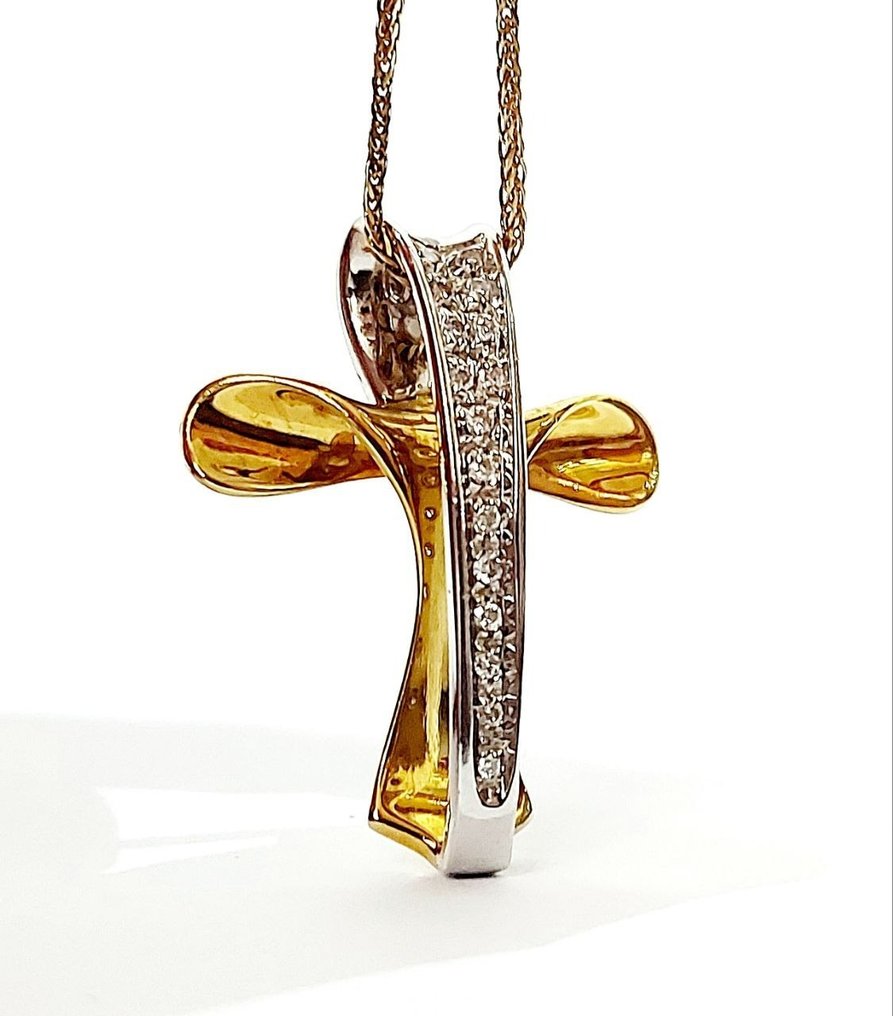 Halsband med hänge Gult guld, Vittguld Diamant  (Natural)  #1.1