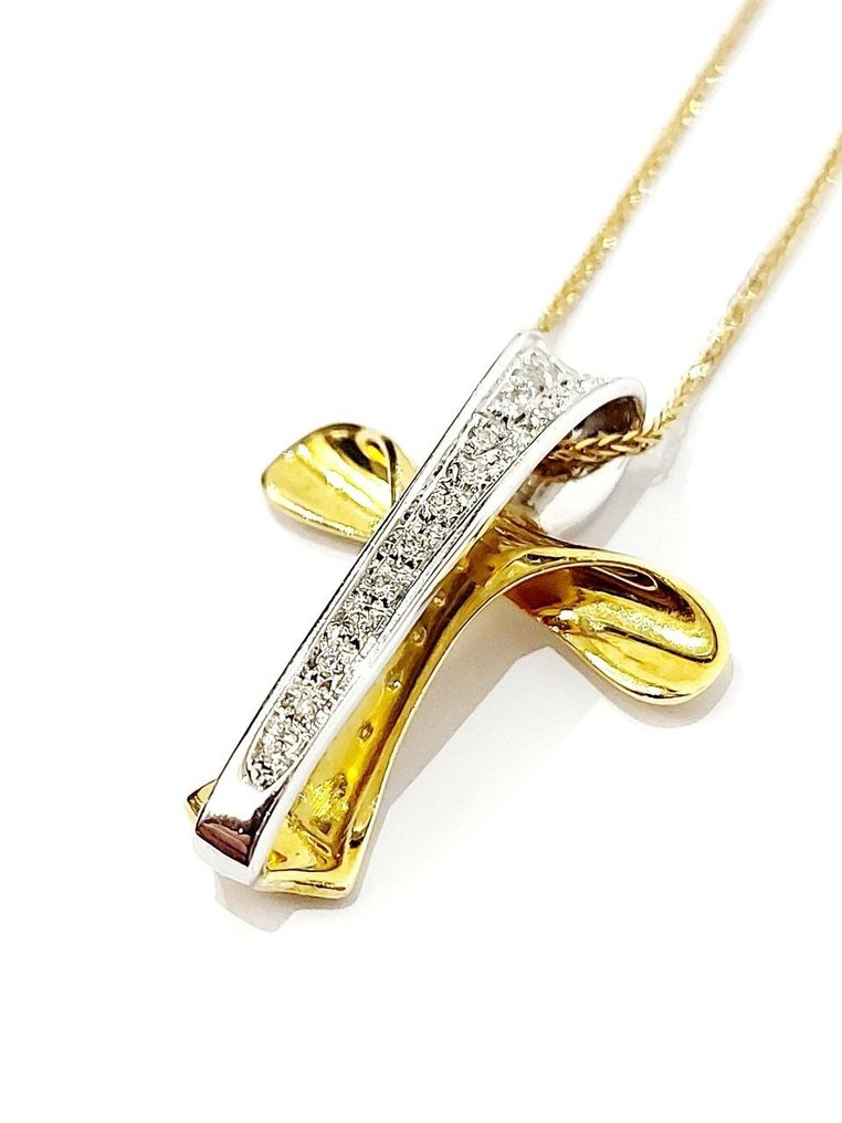 Halsband med hänge Gult guld, Vittguld Diamant  (Natural)  #2.1