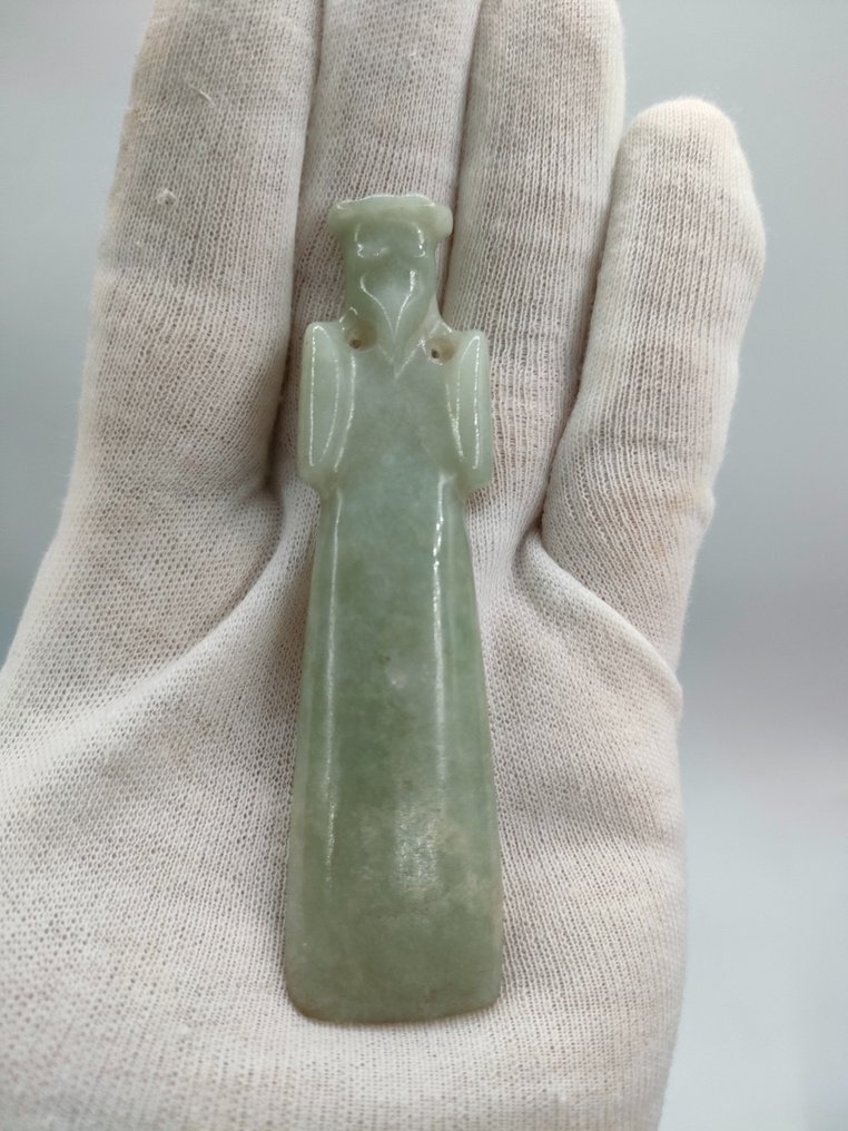 Precolombiano. Nicoya Amuleto aviario di giadeite / Dio dell'ascia Celt. Con licenza di importazione spagnola. Amulet #2.1