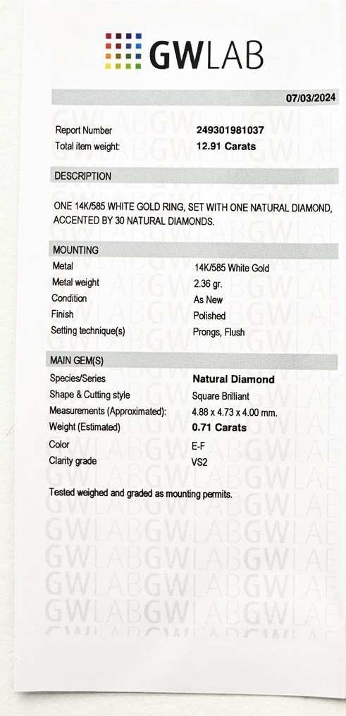 Verlobungsring - 14 kt Weißgold -  1.09ct. tw. Diamant  (Natürlich) - Diamant #3.1