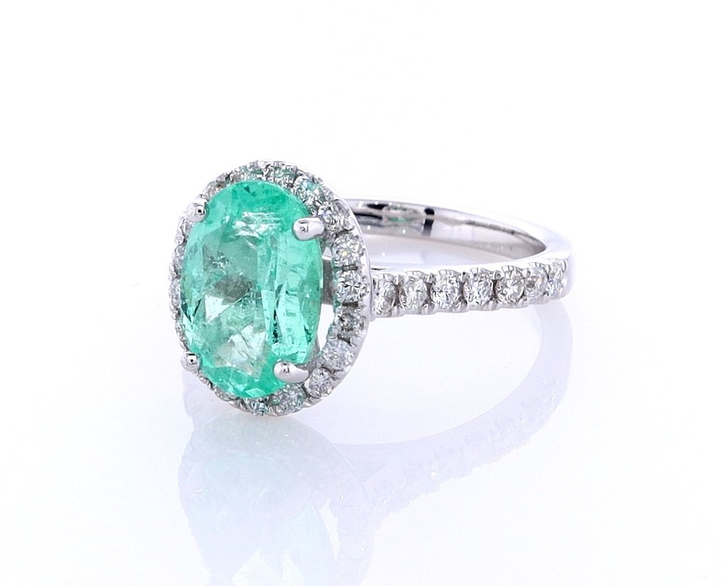 2.26 Tcw Emerald & Diamonds ring - Ring Vittguld Smaragd - Diamant #2.2