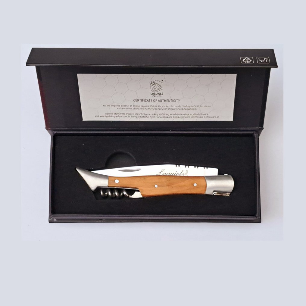 Laguiole - Pocket Knife with Corkscrew - Olive Wood - style de - Korkenzieher - Edelstahl #1.0