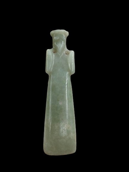 Precolombiano. Nicoya Amuleto aviario di giadeite / Dio dell'ascia Celt. Con licenza di importazione spagnola. Amulet #1.1