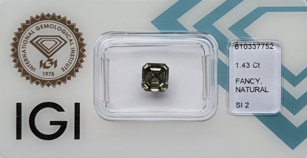 没有保留价 - 1 pcs 钻石  (天然色彩的)  - 1.43 ct - 祖母绿 - Fancy 稍帶綠色的 灰色 - SI2 微内含二级 - 国际宝石研究院（IGI） #3.2