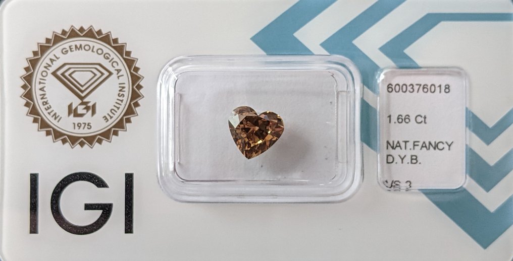 没有保留价 - 1 pcs 钻石 (天然色彩的) - 1.66 ct - 心形 - Fancy deep 稍帶黄色的 棕色 - VS2 轻微内含二级 - 国际宝石研究院(IGI) #3.2