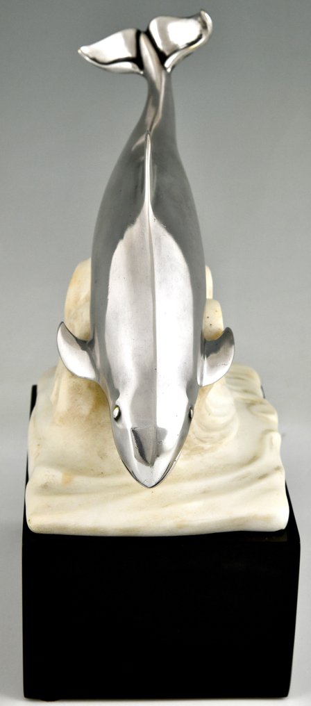 Marcel Bouraine - Γλυπτό, Art Deco - 'Walvis in de golven' - 34 cm - Μάρμαρο, Αλαβάστρο - 1925 #3.2