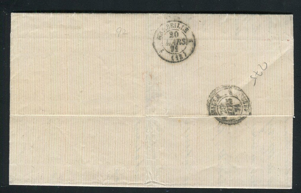 法国 1871 - 稀有信件 de Smyrne pour Marseille (1871) avec deux n° 46B - Cachet GC 5098 #2.1