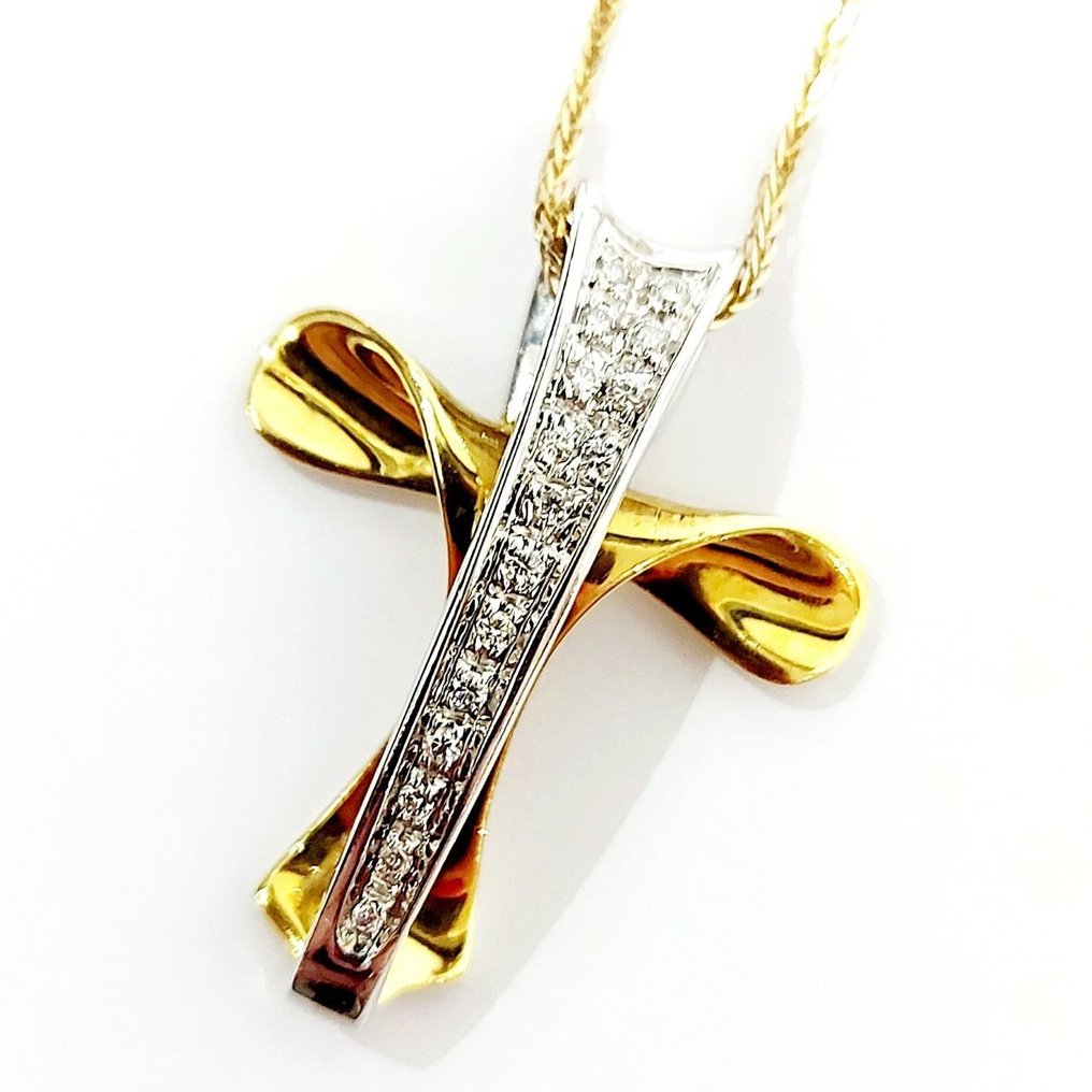 Halsband med hänge Gult guld, Vittguld Diamant  (Natural)  #1.2