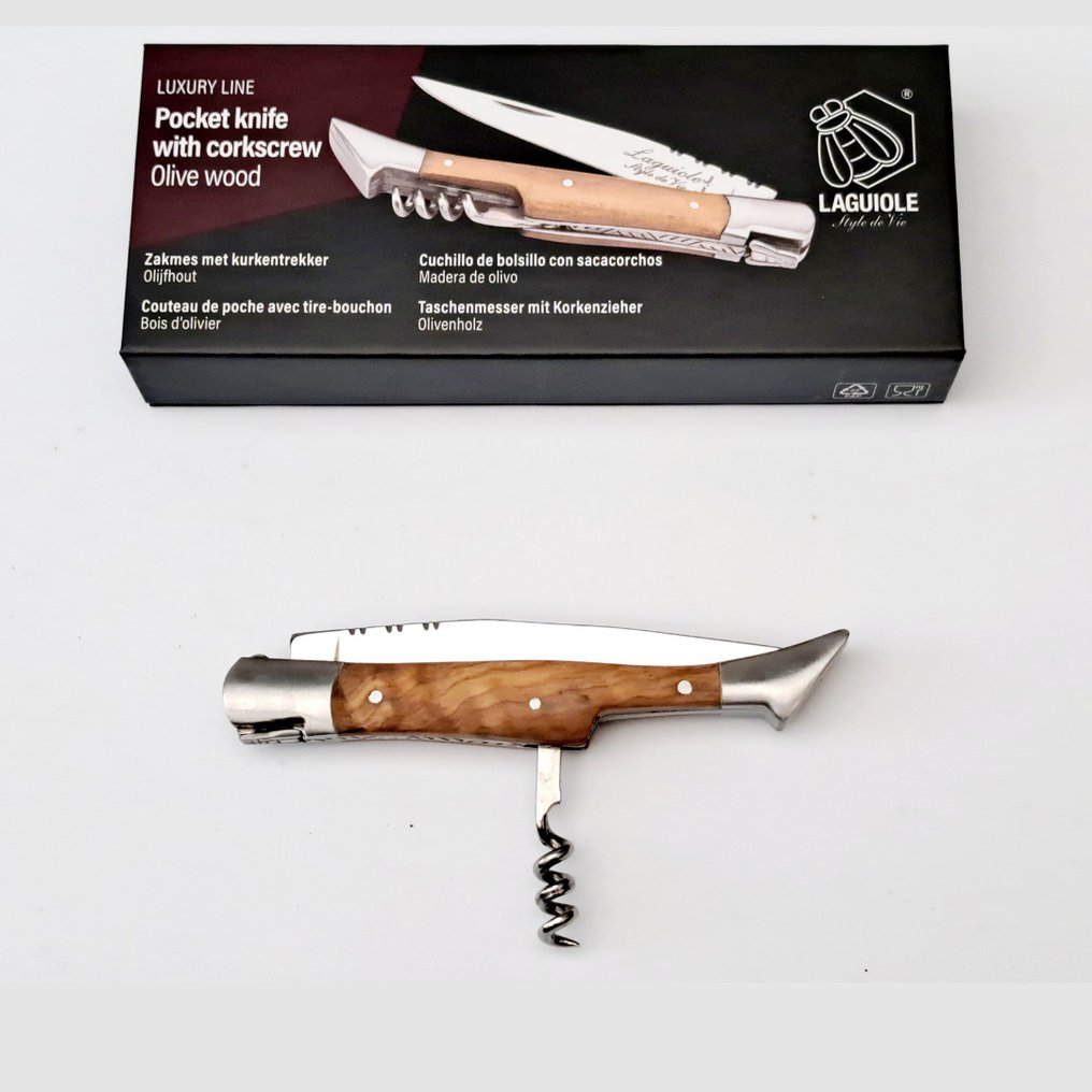 Laguiole - Pocket Knife with Corkscrew - Olive Wood - style de - 开瓶器 - 不锈钢 #1.0