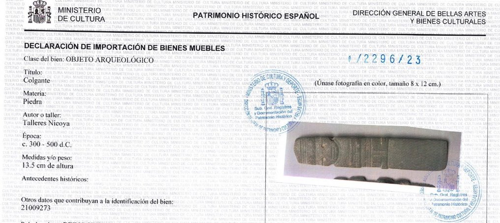 前哥伦布时代。尼科亚 石护身符 / 斧神凯尔特。拥有西班牙进口许可证。 Amulet #2.1