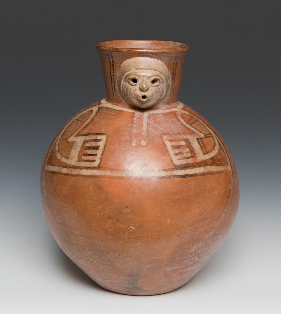 Precolombiano - Moche Vaso antropomorfo in ceramica - Con licenza di importazione spagnola Nave #1.1