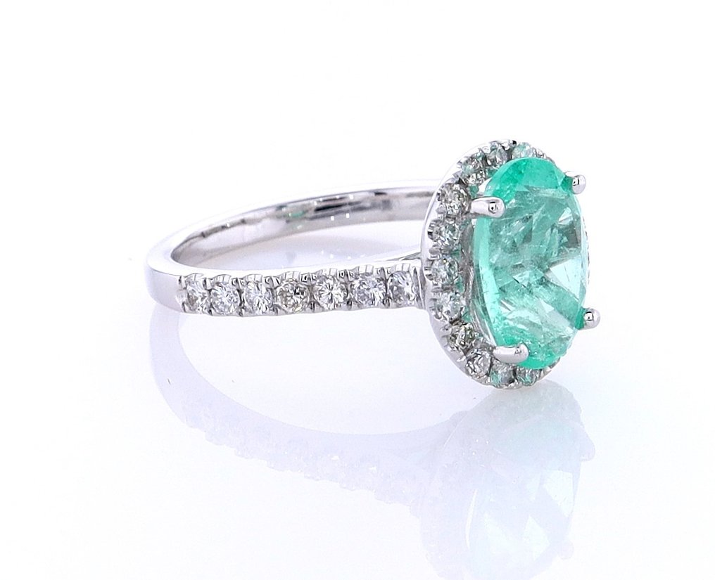 2.26 Tcw Emerald & Diamonds ring - Ring Vittguld Smaragd - Diamant #2.1