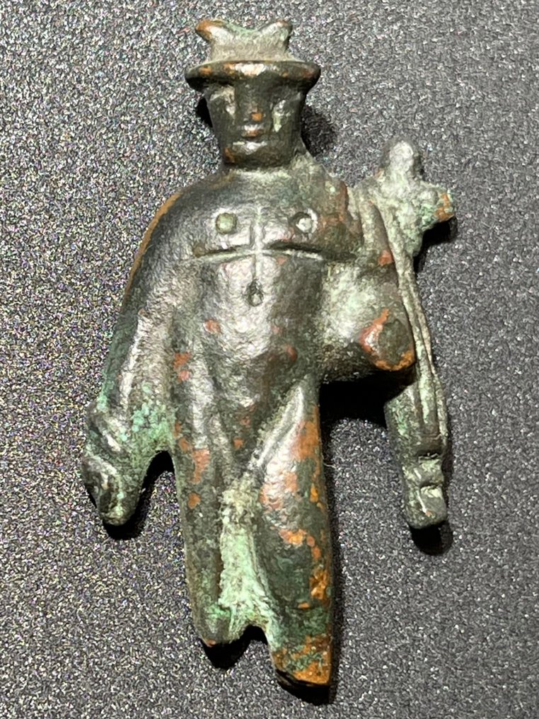 Epoca Romanilor Bronz Figurină cu Mercur, „Mesagerul”, zeul comerțului și al hoției. Fosta colecție Rudolf Rack #1.2