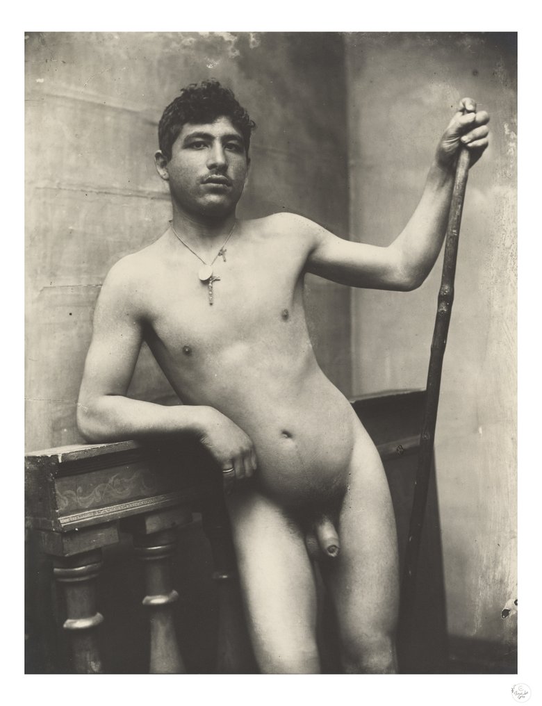 Wilhelm Von Gloeden (1856–1931) - Nude Male with Staff and Crucifix Necklace (about 1885–1905) #1.1
